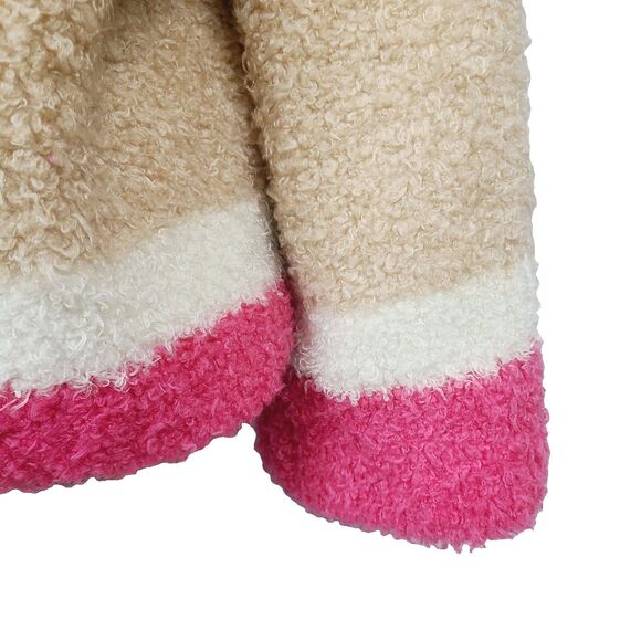 Anthropologie Teddy Coat XS Beige Pink Colorblock Snap Front Faux‎ Fur Jacket - Picture 5 of 10